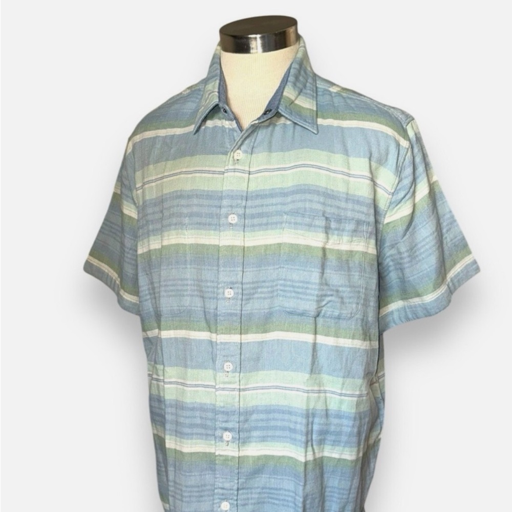 Faherty Men's Green and Blue Striped Casual Shirt new no tags